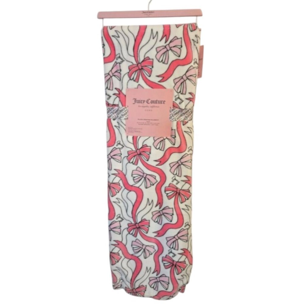 JUICY COURURE Pink Bow Plush Printed Blanket 60” x 90”